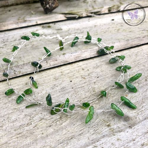 Diopside Chip Silver Wire Crochet Necklace